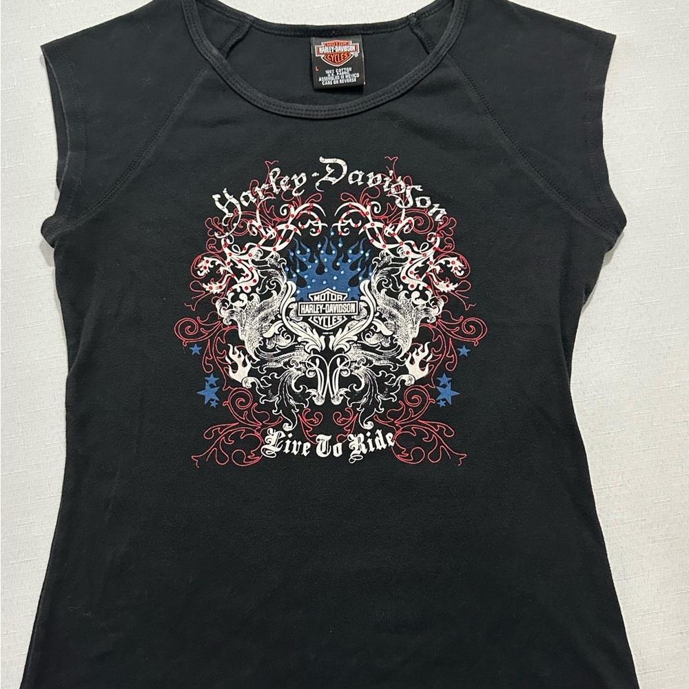 Harley Davidson Rhinestone Muscle Graphic Tee L Columbus Ohio